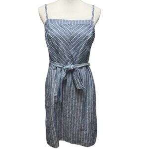 Banana Republic Striped Linen Blend Shift Dress Blue White Tie‎ Waist Size 8 NWT